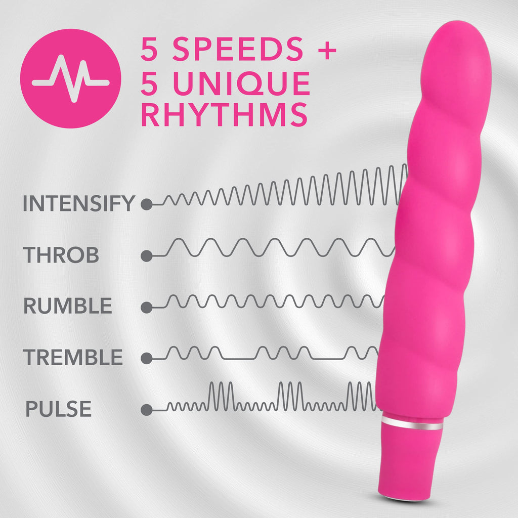 Blush Luxe Anastasia - 6 1/2 Inch 10 Vibrating Functions Spiral Platinum Silicone Aa Battery Powered Vibrator - Ribbed Stimulato