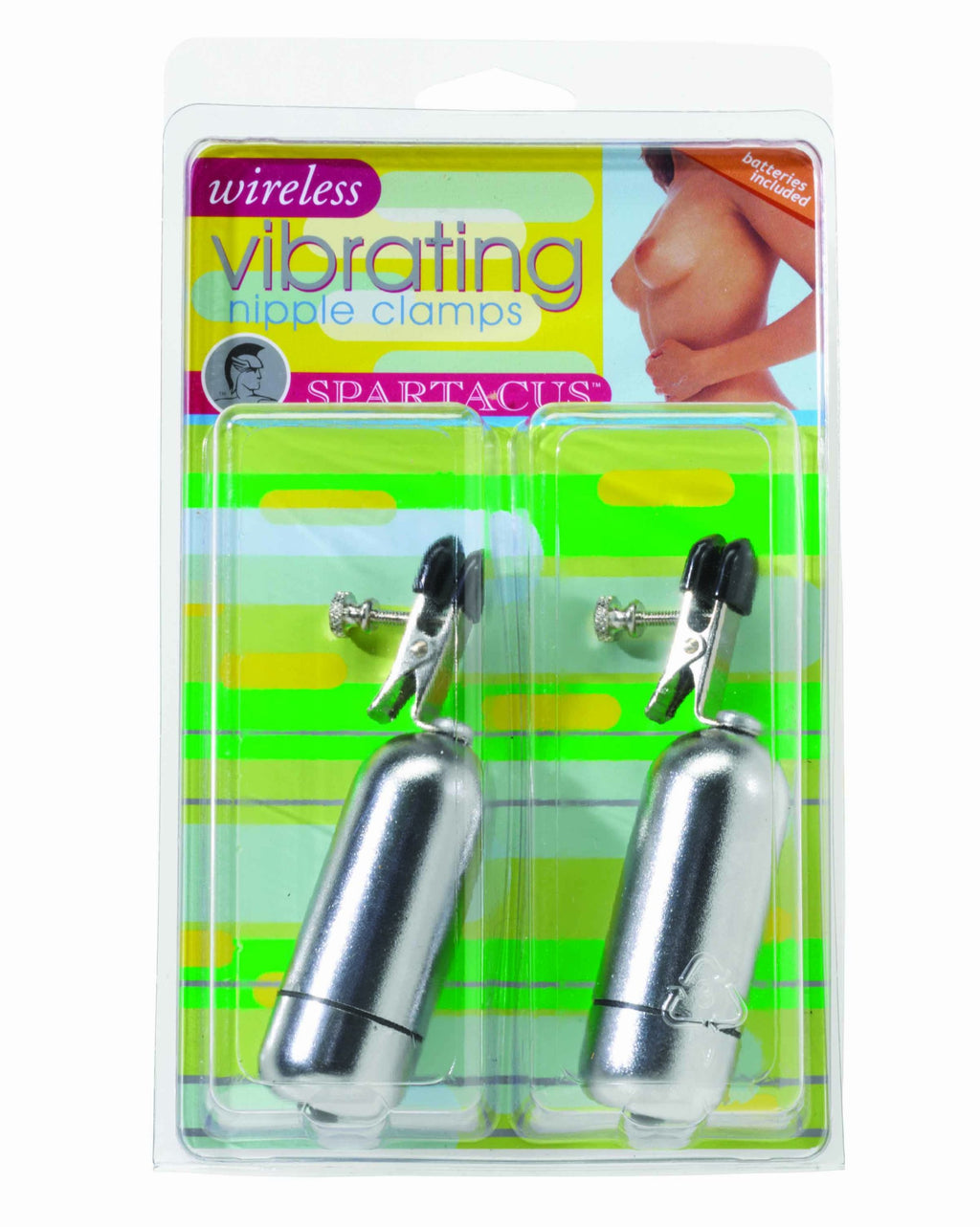 Spartacus Wireless Vibrating Nipple Clamps With Broad Tip, Silver