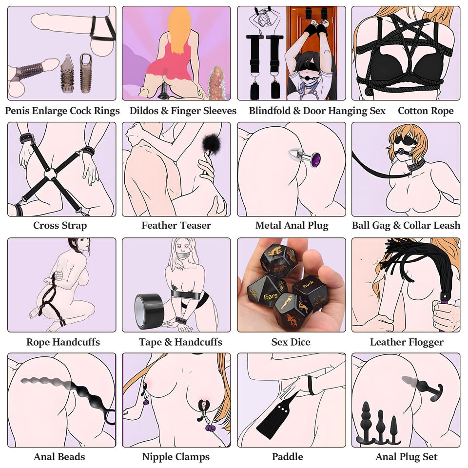 36Pcs BDSM Bondage Sex Toys Sets, Upgrade Restraints Gear & Accessories, Sex Toy Kit for Women and Couples, Adults Toys with Han