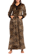 Alexander Del Rossa Womens Plush Fleece Lounge Nightgown, Long Warm Kaftan Gown with Pockets for Leopard Print Large (A0158W10L
