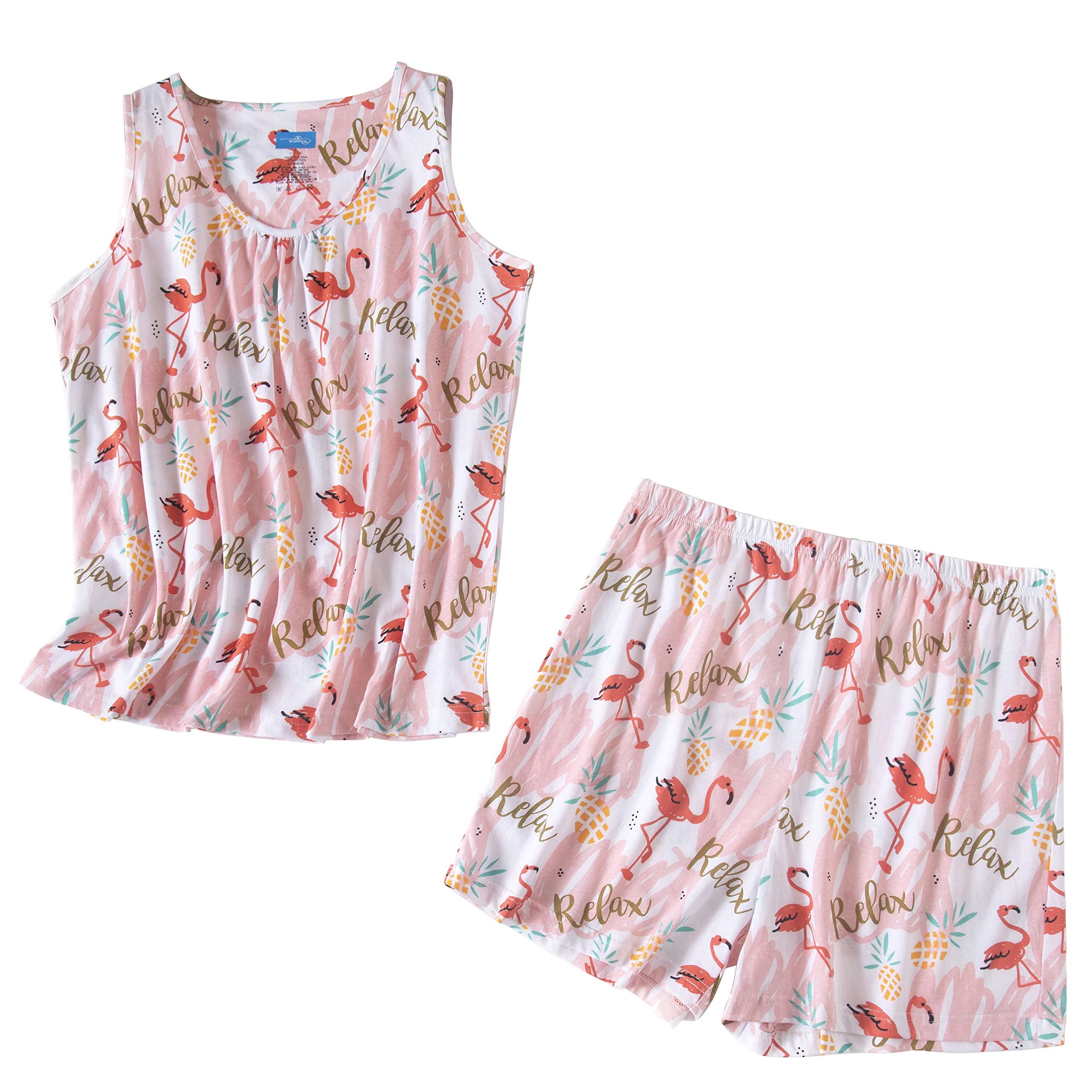 PNAEONG Flamingo Pajama Set for Women, 2pcs Summer Womens Capri Pajamas Set Tank&Short Pajamas Sets,Pink Flamingo-2XL