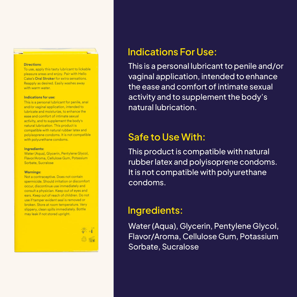 Hello Cake Vanilla Chai Flavored Personal Lubricant - Water-Based Lube - No Aftertaste, Easy Clean-Up - Vegan, Sugar-Free, Glute