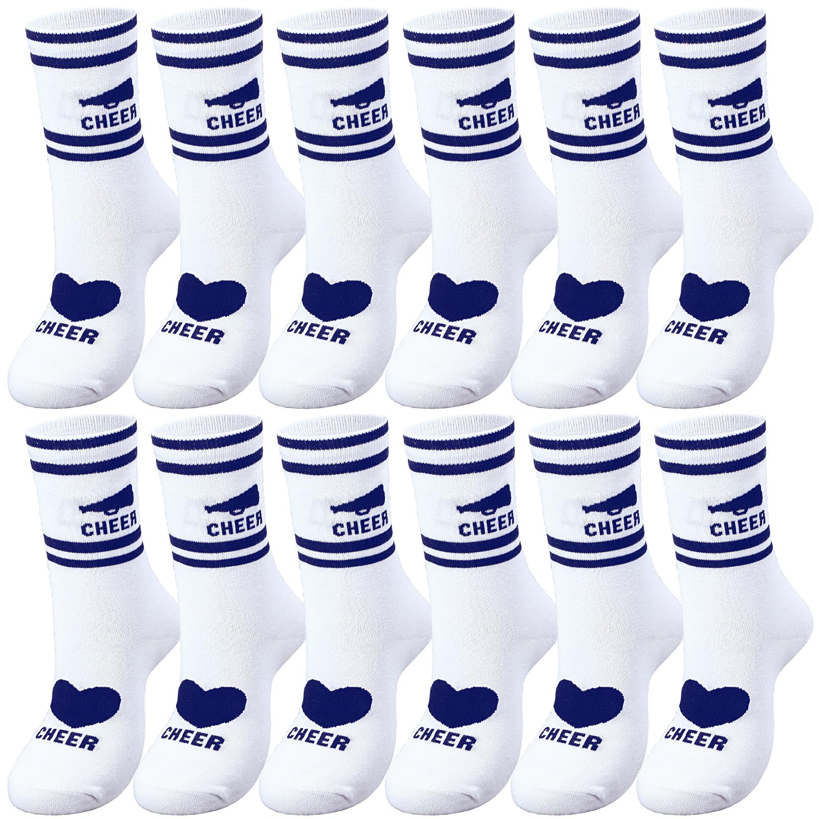 Cutecrop 12/24/48 Pairs Cheerleader Gifts Cheerleader Socks Cheer Ankle Sock for Women Girls Team Cheer Accessories(Blue,12 Pair