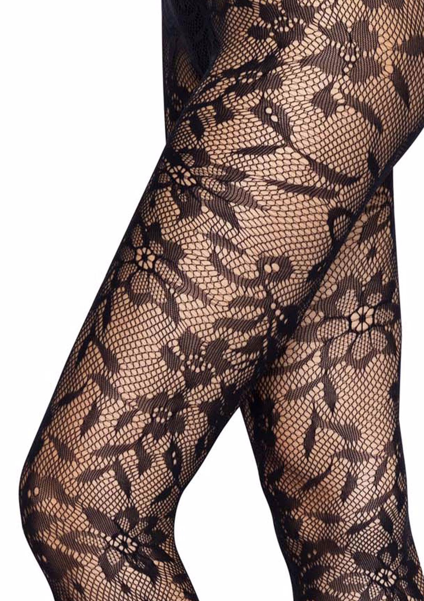 Seamless chantilly floral lace tights.
