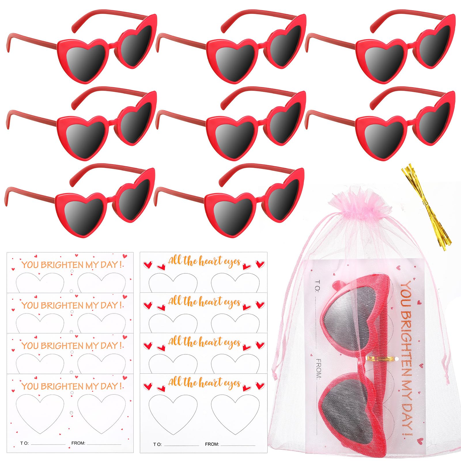 Geiserailie 8 Pcs Galentines Day Valentine s Day Party Favors for Adult Heart Shaped Sunglasses with Cards for Galentines Valen