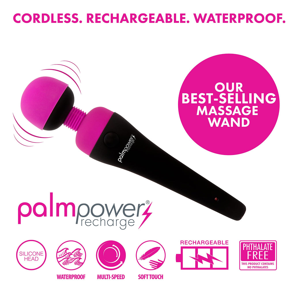 Palmpower Recharge Personal Massager, Powerful Long-Lasting Motor, Variable Function And Speed, Water Resistant, Made With 100% Silicone Head - Usb Charging Cord Included. (30628)