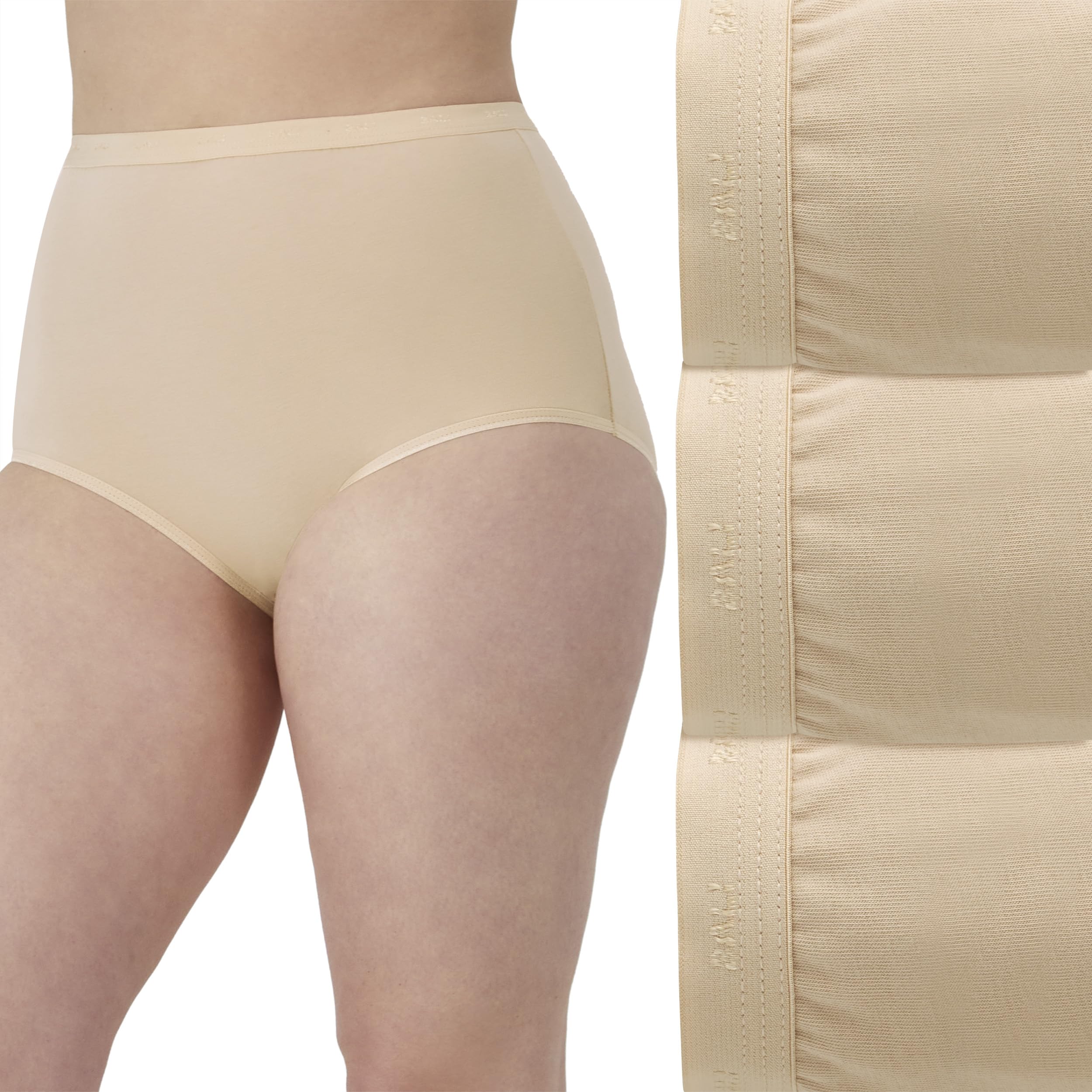 Bali Womens Stretch Cotton Brief Underwear, Full-Cut-Fit Brief, Full Coverage Panty, 3-Pack