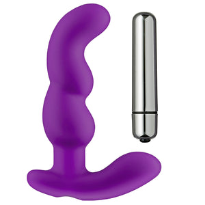 (D) Prostate Pro Soft Angled T Prostate Anal Massager Purple W/C Rings