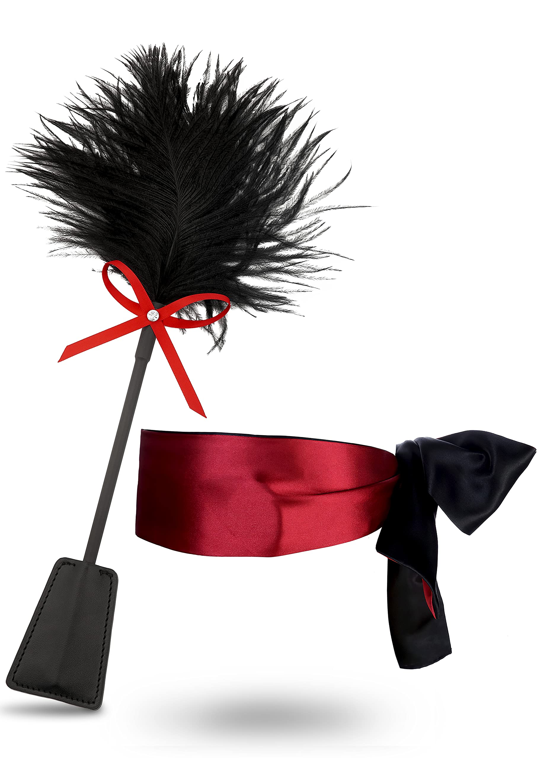 Sex Blindfold Adult Feather Tickler 15'' Set Sex Whip French Tickler Red Mask for Adult Bedroom Play