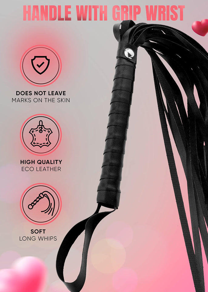 DERINODEM Sex Whips for Spanking, Floggers Adult Play, Sex Floggers, BSDM Kit Adult Set for Bedroom, Red 20'' and Black 27''