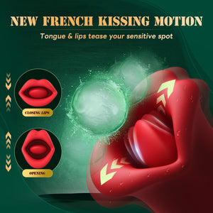 Adult Sex Toys Vibrator, Rose Toy, Rose Sex Stimulator for Women with 10 Vibration Modes and 10 French Kissing Modes, Tongue Sex