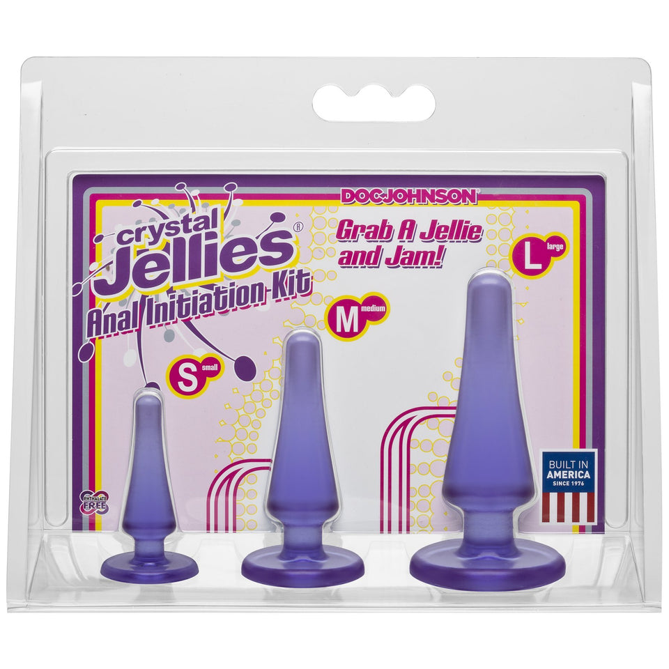 Doc Johnson Crystal Jellies - Anal Initiation Kit - Small-Medium-Large - Slim Tip For Easy Insertion - Flared Suction Cup Base - Purple