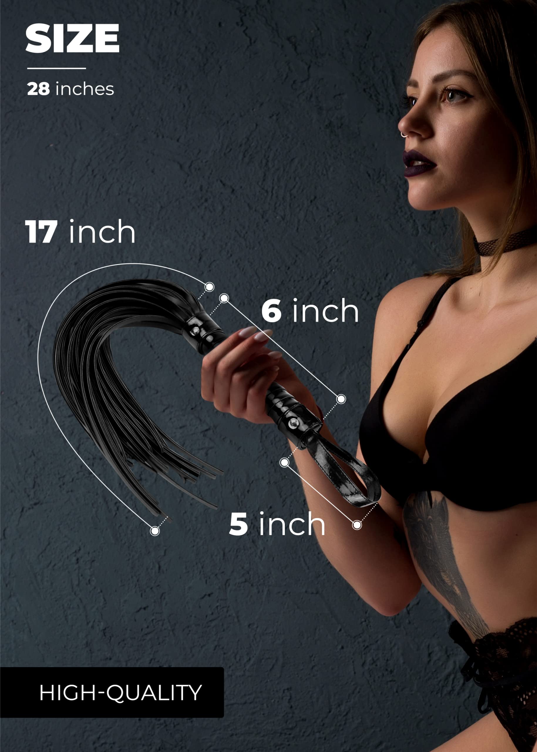 DINDO Sex Whip for Adult Couples Games, Belted Black Leather BDSM Whip for Spanking, Kinky Sex Toy Floggers Adult Play 28''