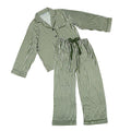 Bella Sleep + Spa Satin Pajamas for Women - 2-Piece Long Sleeve Full Length Luxury Pajama Set, Medium, Green Stripe
