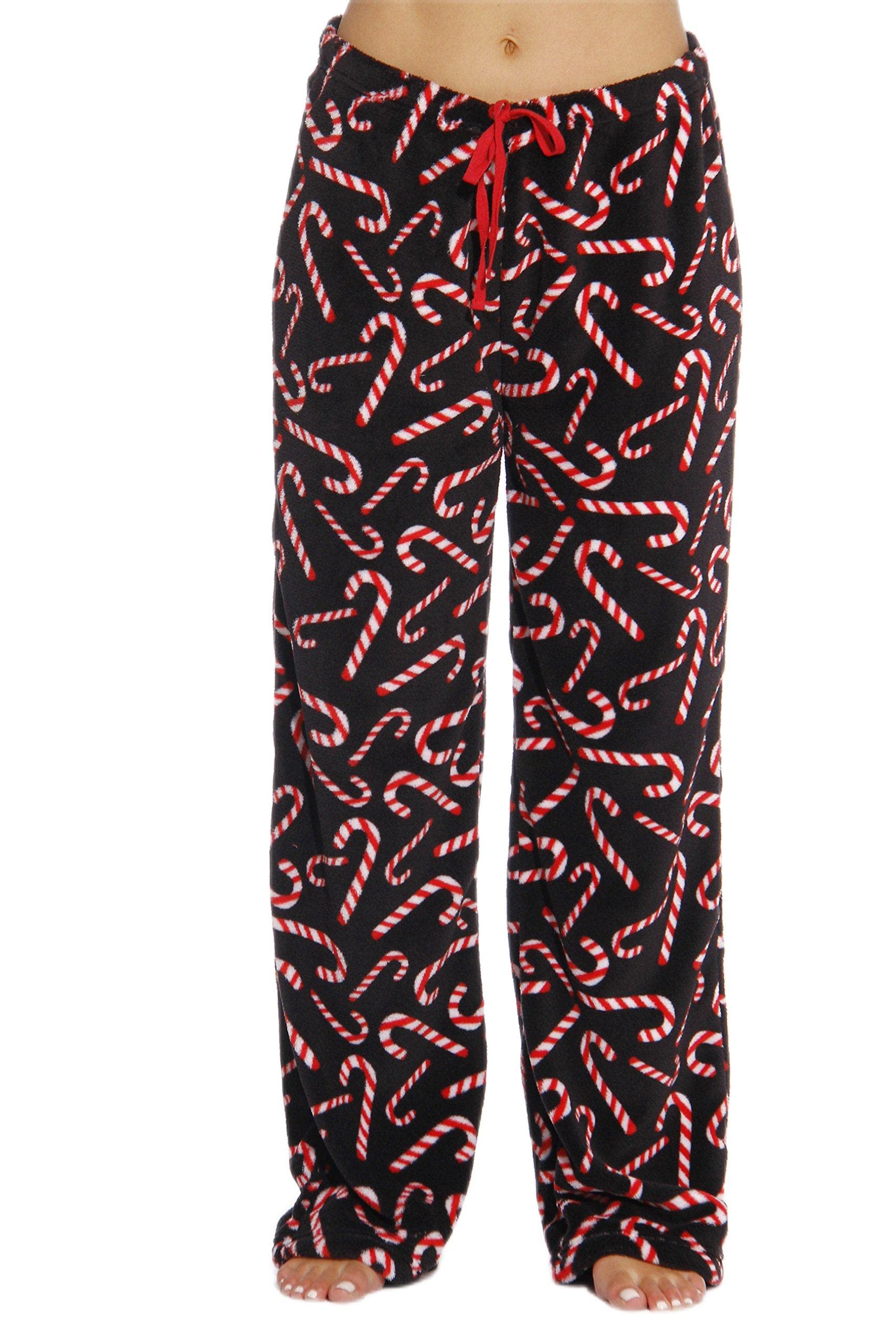 6339-10179-S Just Love Womens Plush Pajama Pants - Petite to Plus Size Pajamas,Black - Candy Cane,Small