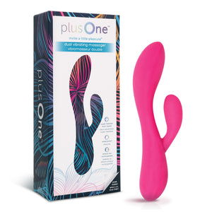 plusOne Dual Rabbit Vibrator Personal Massager, 10 Vibration Settings, Body-Safe Silicone, Waterproof, USB Rechargeable, for Wom