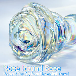 Glass Anal Beads Colorful Butt Plug Prostate Massager with Long Neck, Rose Round Base and 4 Gradual Beads Anal Dilator Fetish Bu