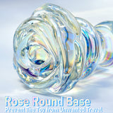 Glass Anal Beads Colorful Butt Plug Prostate Massager with Long Neck, Rose Round Base and 4 Gradual Beads Anal Dilator Fetish Bu