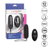Calexotics Silicone Remote Bullet Vibrator, Waterproof 12-Functions Silicone Massager With Easy Retrieval Cord Black Se-0077-10-