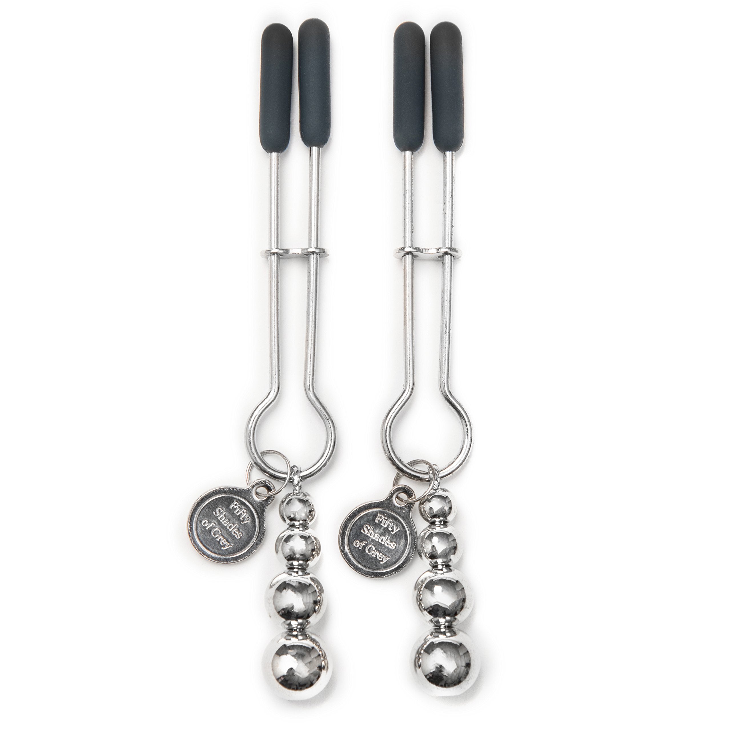 Fifty Shades Of Grey The Pinch Nipple Clamps - Adjustable Weight Metal Nipple Clamps For Sex Pleasure - Silicone Coated Clip - Includes Satin Bag - Silver