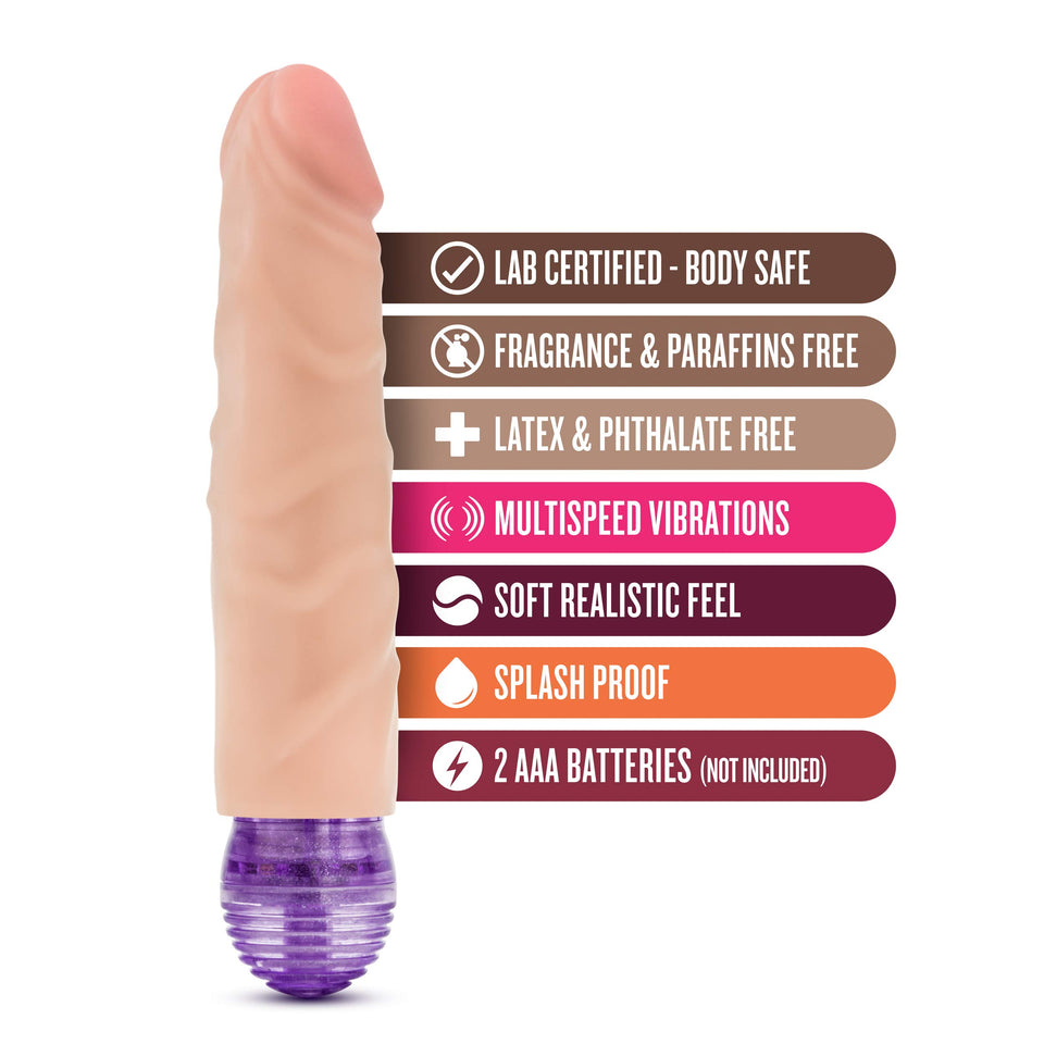 Blush X5 Plus - 6&quot; Soft Realistic Vibrating Dildo 1.5&quot; Thick Multi Speed Beginner Vibrator - Flexible Flexishaft - Anal Pegging Strap On Compatible - Suction Cup Hands Free Play - Body Safe Sex Toy