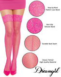 Dreamgirl Womens Neon Fishnet Thigh High Stockings With Silicone Lace Top And Back Seam Hosiery, Hot Pink, 1 Count Us