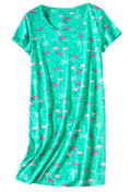 PNAEONG Women s Cotton Nightgown Sleepwear Short Sleeves Shirt Casual Print Sleepdress XTSY108-Green Flamingo-S