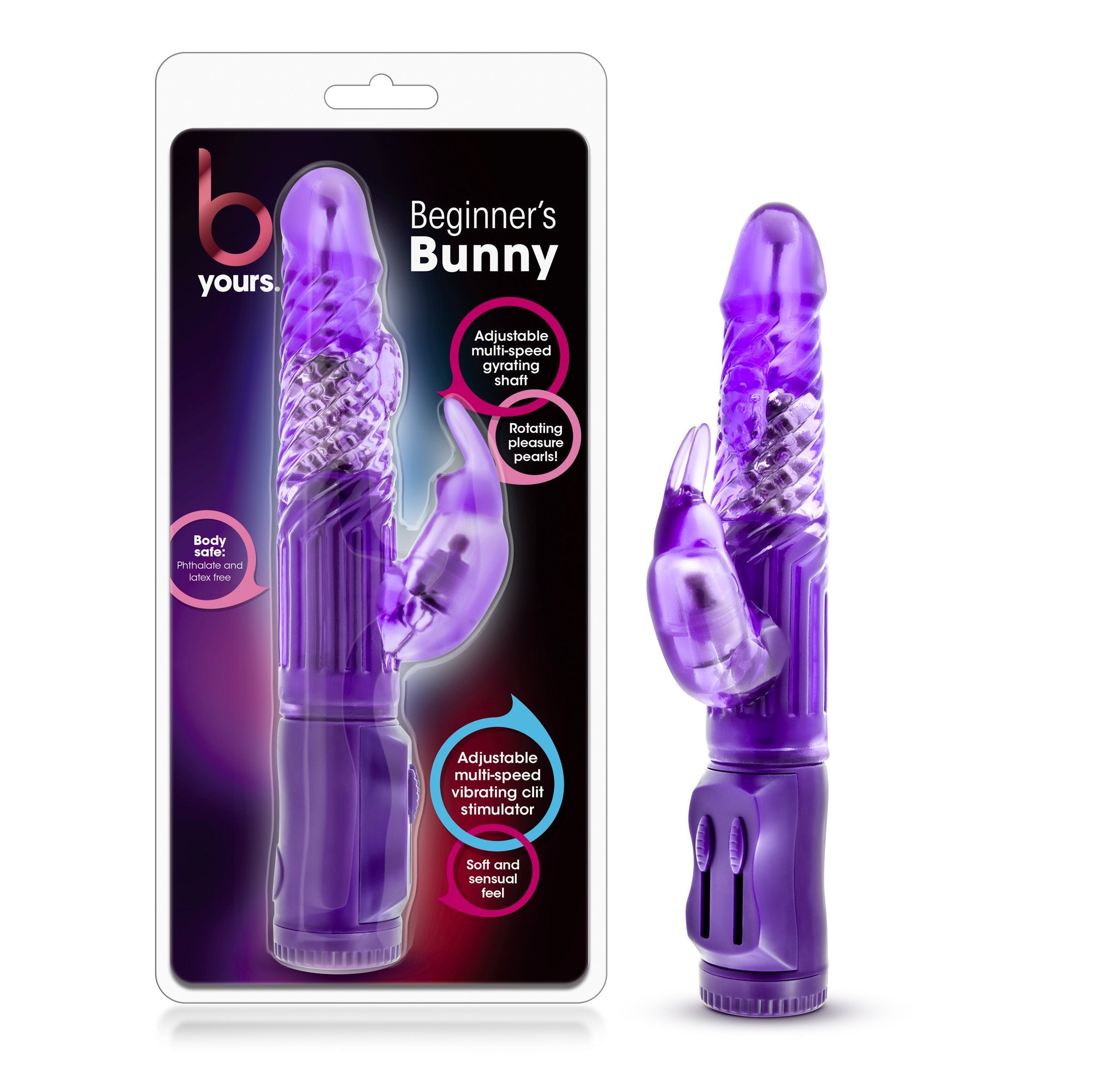 Blush Novelties B Yours Beginners Bunny - Mini Triple Action Vibrator - Dual Clitoris and G Spot Pleasure - Rotating Beads, Gyra