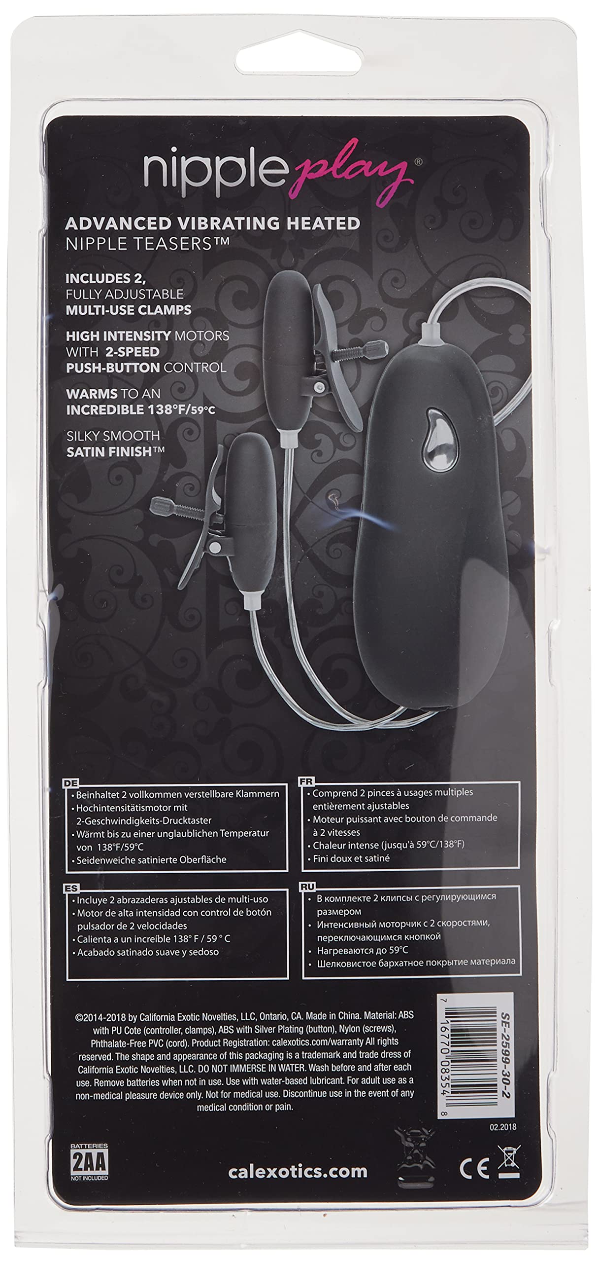 California Exotic Novelties Nipple Play Advanced Vibrating Heated Nipple Teasers, Black