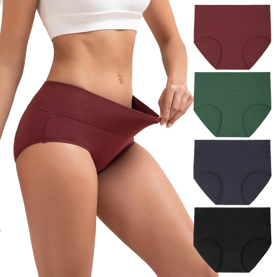INNERSY Womens Cotton Underwear High Waist Ladies Briefs Full Coverage Panties 4-Pack(Dark Vintage,X-Large)
