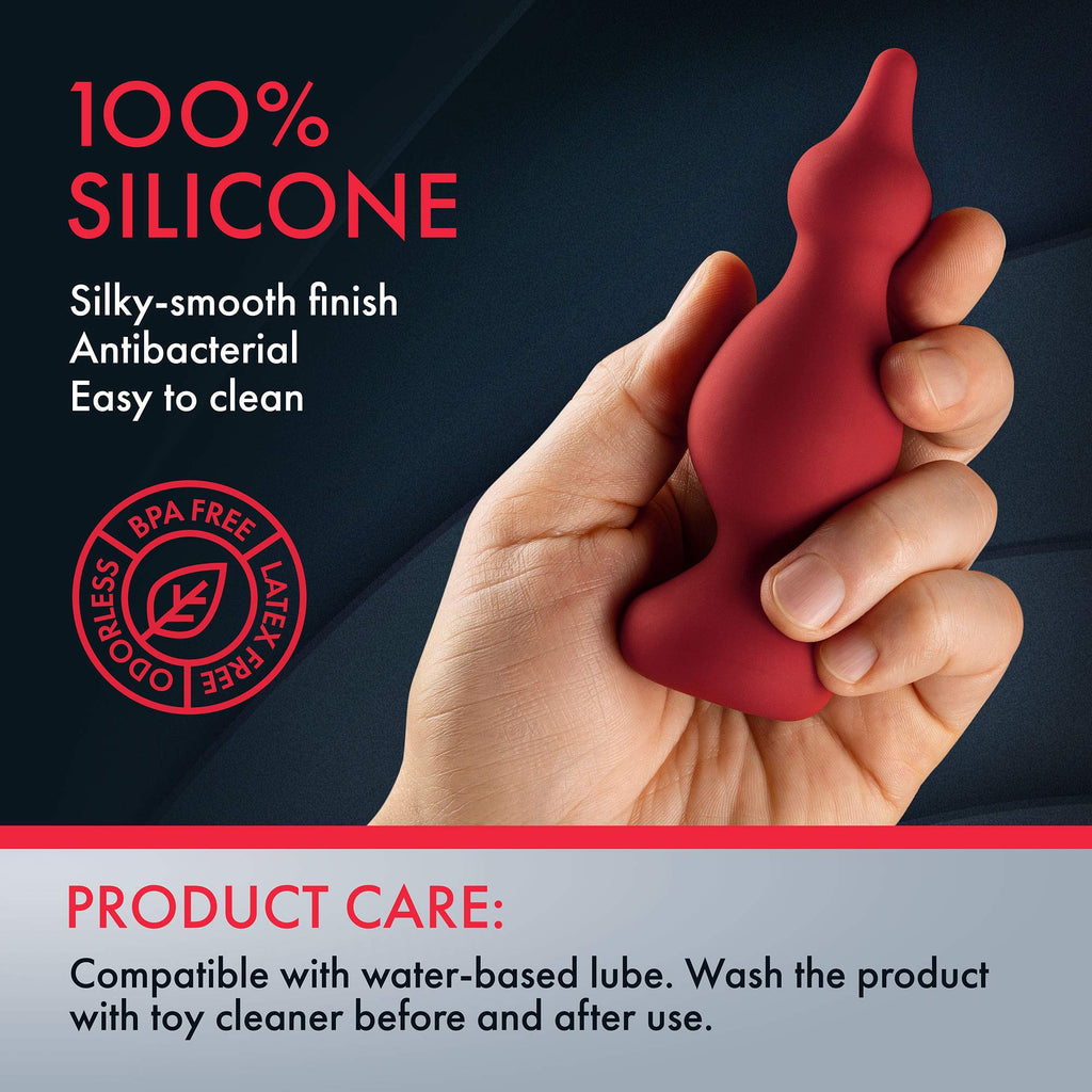 Forto Silicone F-30 Rippled Butt Plug - Anal Plug Training Silicone Anal Beads Plug Kit For Comfortable Long-Term Wear Prostate Massager Sex Toy With Narrow Flared Base & Long Neck For Men And Women (Red - Silicone Medium)
