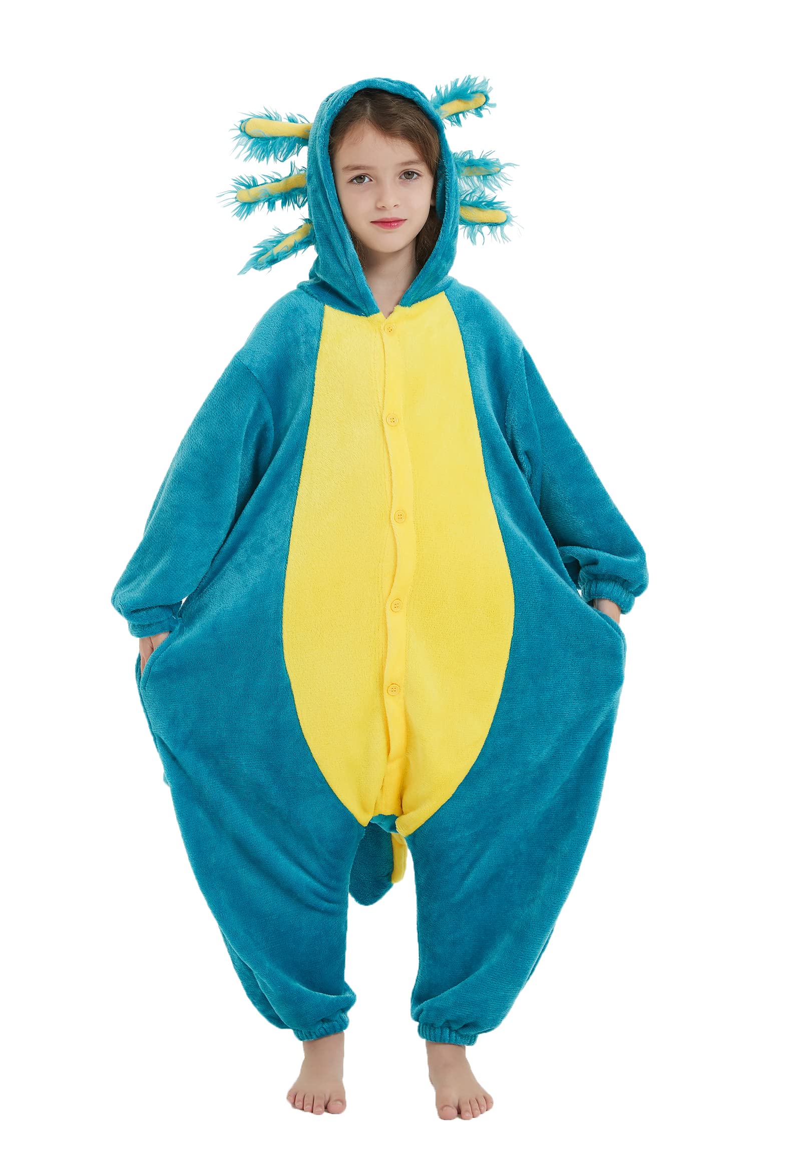 CuteOn Axolotl Onesie Pajamas for Kids Halloween Christmas Costume Gift, Height for 150cm