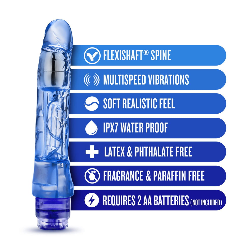 Blush Mambo Vibe - 9 Inch Soft Realistic Vibrating Dildo - Tunable Vibrations Located At The Tip For Deep Stimulation - Flexishaft So It'S Not Floppy - Waterproof Vibrator For Women Men - Clear Blue