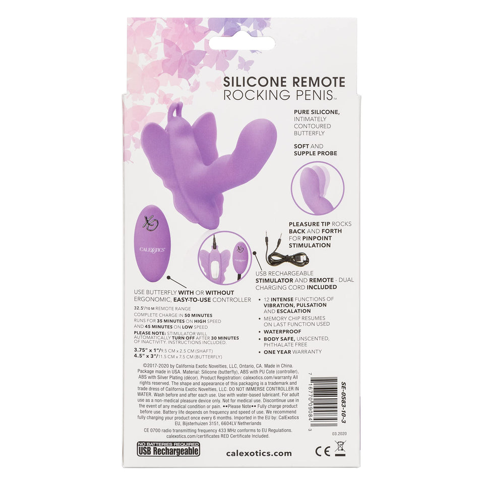 Calexotics Venus Butterfly Silicone Remote Rocking Penis - Hands Free Strap On Personal Massager Probe With Controller - Waterproof Adult Vibrator Sex Toy For Couples - Purple