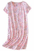 PNAEONG Womens Cotton Nightgown Sleepwear Short Sleeves Shirt Casual Print Sleepdress XTSY108-Pink-XL