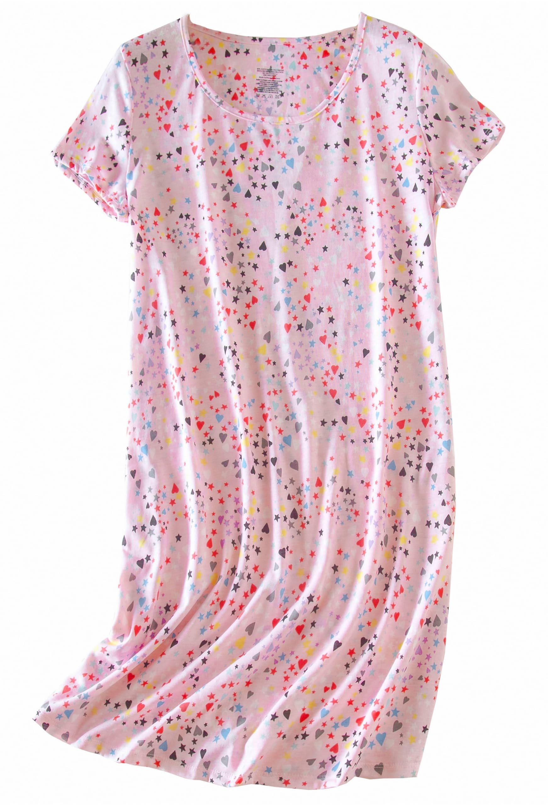 PNAEONG Womens Cotton Nightgown Sleepwear Short Sleeves Shirt Casual Print Sleepdress XTSY108-Pink-XL