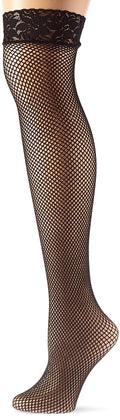 Elegant Moments Queen Size Lace Top Fishnet Thigh Highs - Black - Queen Size