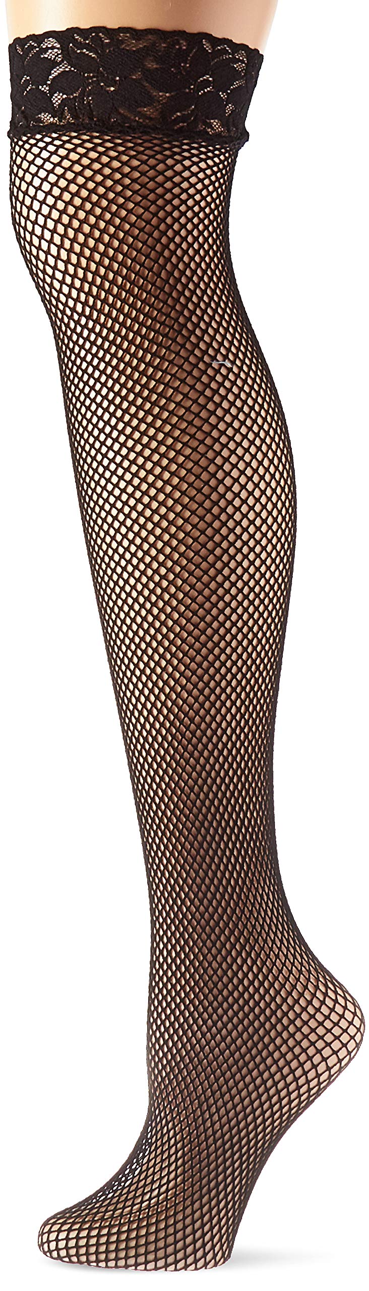Elegant Moments Queen Size Lace Top Fishnet Thigh Highs - Black - Queen Size