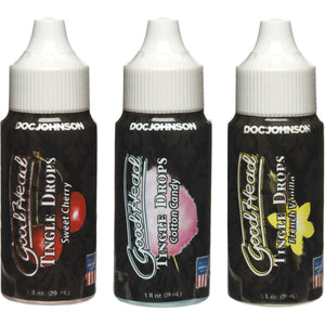 Doc Johnson Goodhead - Tingle Drops - Sweet Cherry, Cotton Candy, French Vanilla - 1 Fl Oz (Pack Of 3)