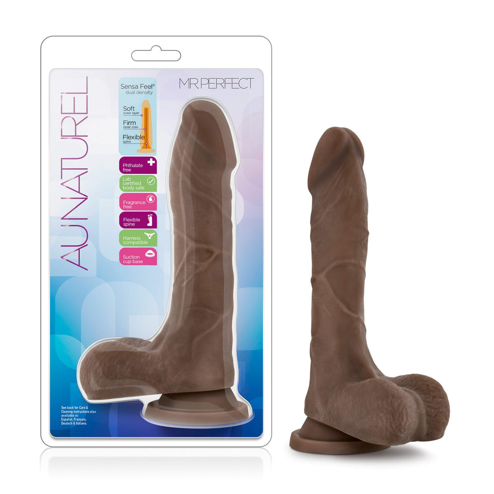 Blush Au Naturel 8.5 Mister Perfect Realistic Dildo w/Balls - Dual Density Soft Lifelike Cock, Suction Cup, Strap-On Compatible,