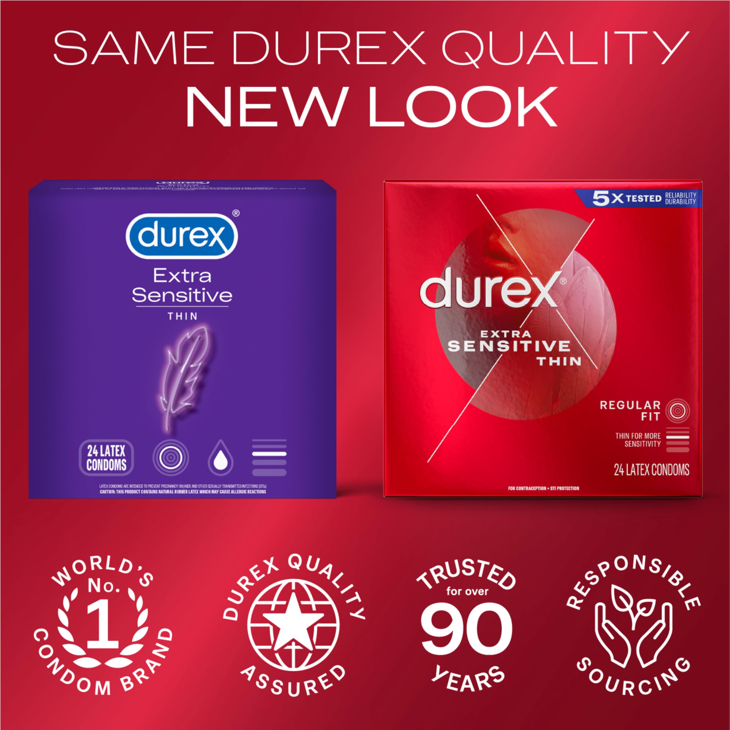 Condoms, Durex Extra Sensitive & Extra Lubricated Condoms, Ultra Fine, Natural Latex Condoms, FSA & HSA Eligible (Packaging May