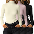Ficerd 3 Pack Womens Ribbed Thermal Turtleneck Tops Long Sleeve Stretch Shirts Knitted Fitted Lightweight Base Layer(M,Black, L