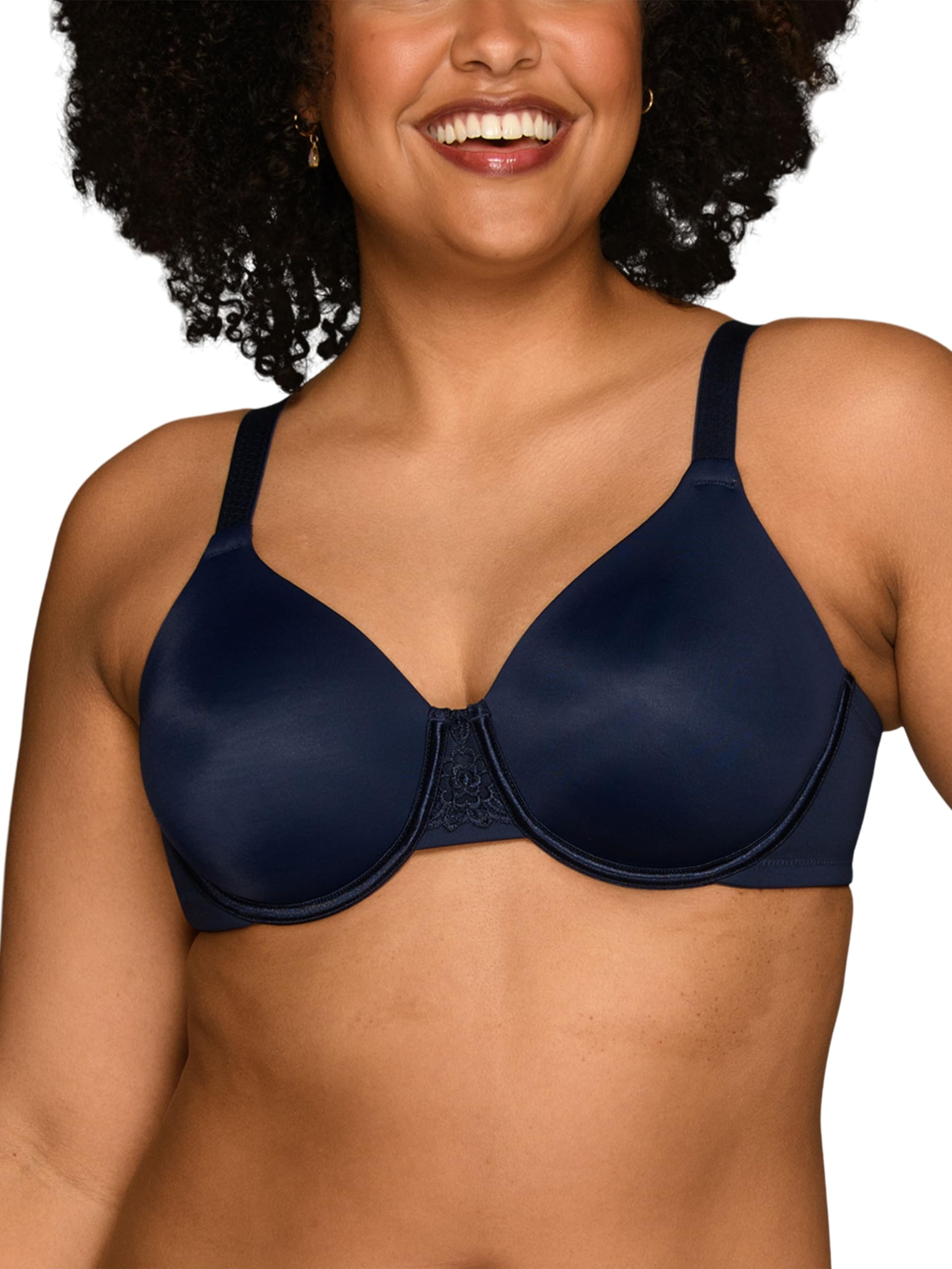Vanity Fair Womens Beauty Back Smoothing Bra, Minimizes Bust Line up to 1.5, Non Padded Cups up to H, Ghost Navy, 32DD