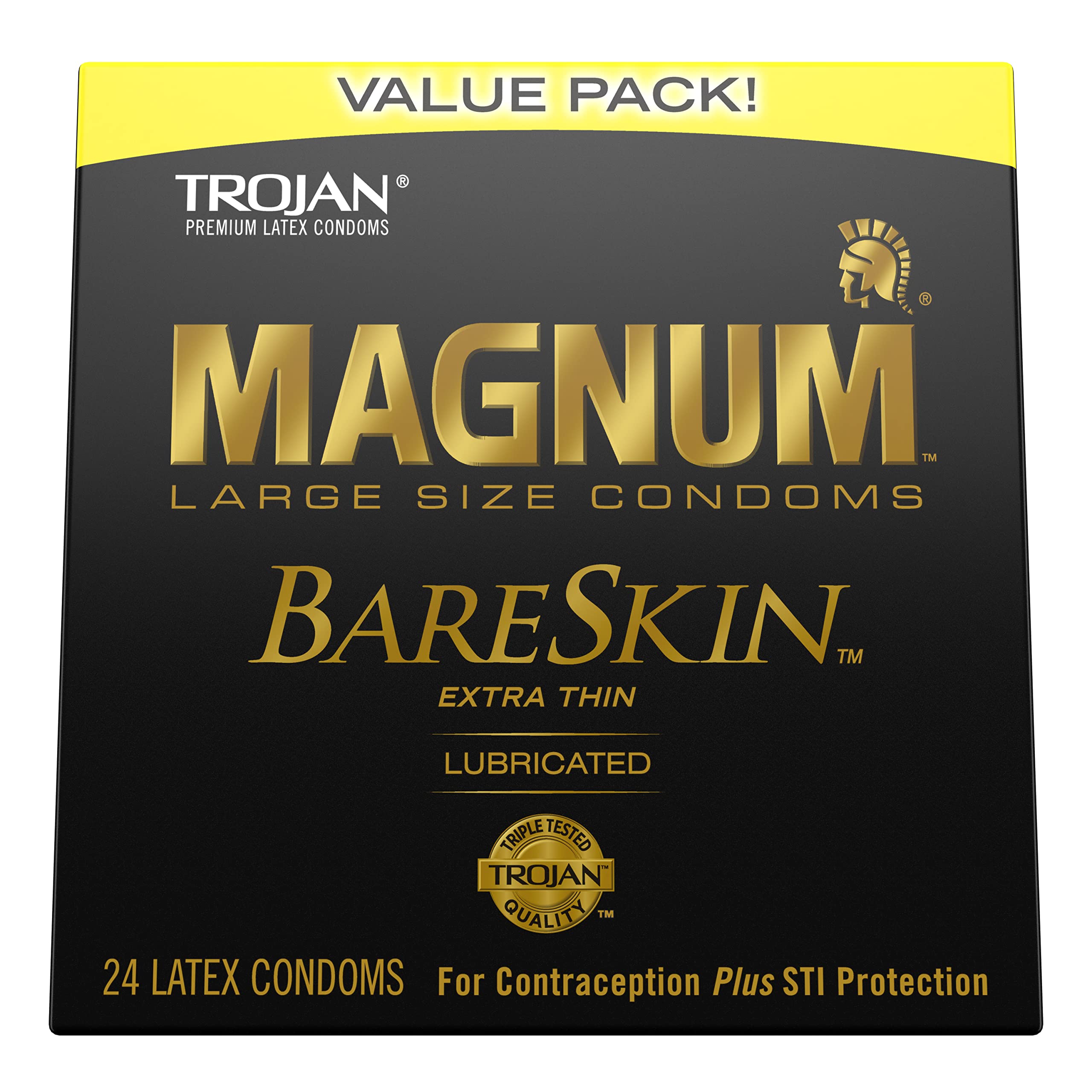 TROJAN Magnum BareSkin Premium Large Condoms, Comfortable and Smooth Lubricated Condoms for Men, Americas Number One Condom, 24