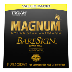 TROJAN Magnum BareSkin Premium Large Condoms, Comfortable and Smooth Lubricated Condoms for Men, Americas Number One Condom, 24