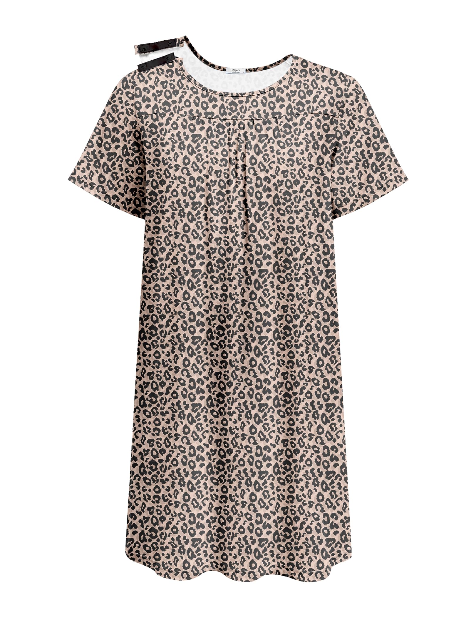 Deyeek Hospital Gowns for Women Tear Away Snap Open Back Dress Post Surgery Dresses Soft Adaptive Nightgown L Leopard