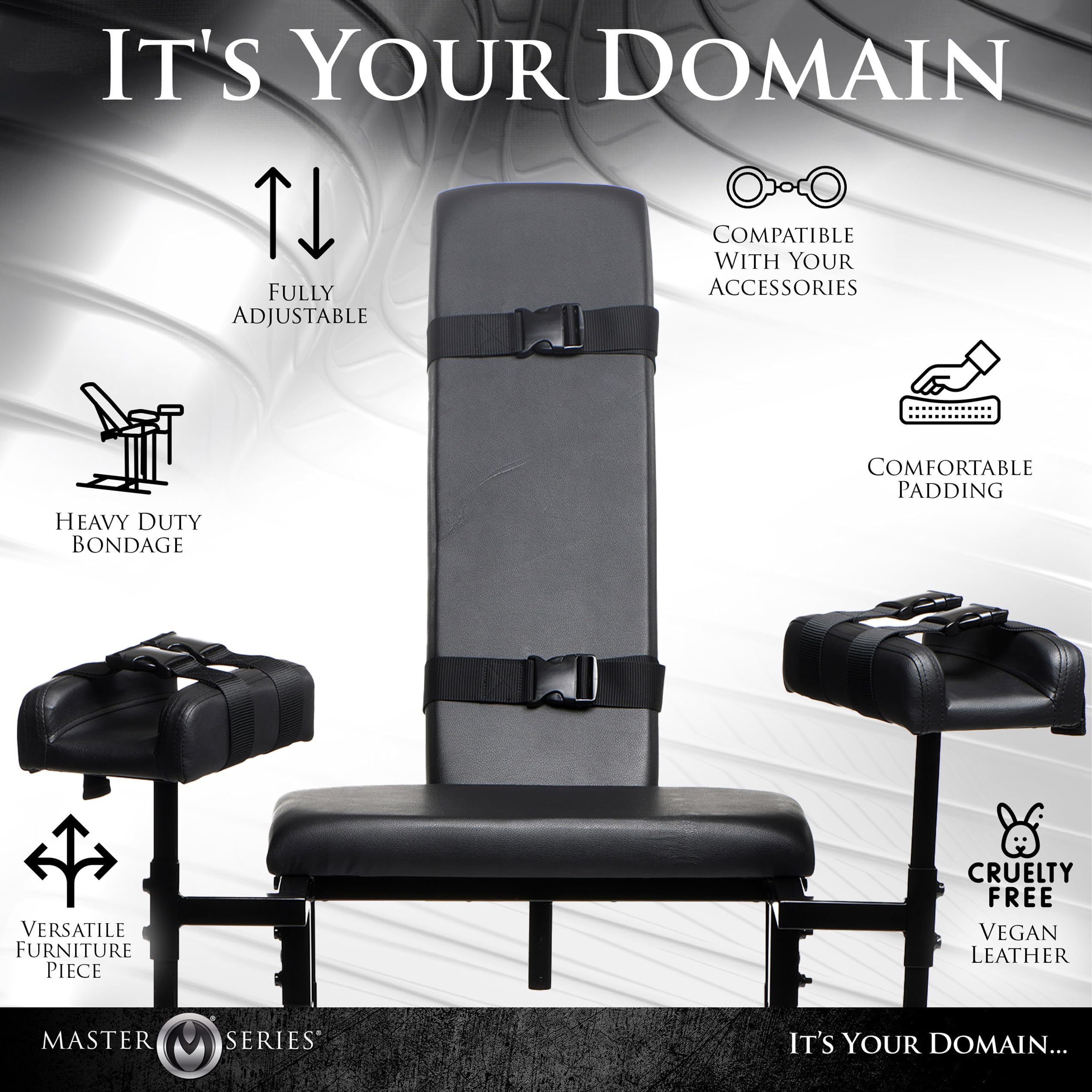 Master Series Adjustable Bondage Chair Sex Bench With Restraint Easy-Snap Straps. Bdsm Bench Kit For Men, Women And Adult Couple