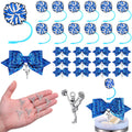 RimCereal 36 Pcs Blue Cheerleading Tumbler Accessories, 12 Pcs 10 mm Straw Cover Straw Toppers, 12 Glitter Bows and 12 Cheerlead