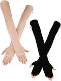 2 Pairs Women UV Sun Protection Driving Gloves Touchscreen Cotton Arm Sun Block Gloves for Outdoor Sports Summer Supplies (Color