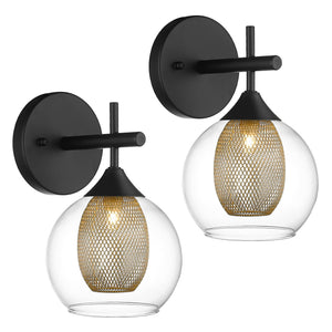 Audickic Black Wall Sconce Set Of 2, Bathroom Vanity Light Fixture With Clear Glass And Honeycomb Metal Shade, Sconces Wall Ligh